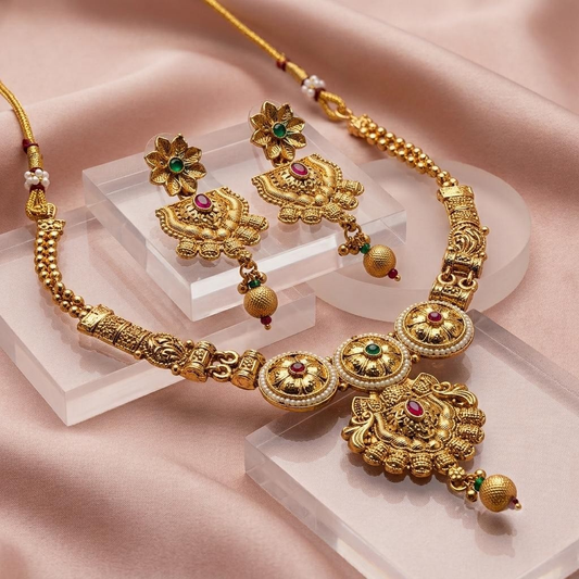 Emerald Ruby Filigree Necklace Set