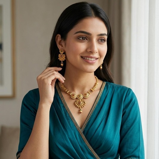 Emerald Ruby Filigree Necklace Set