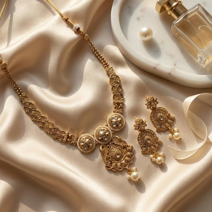 Pearl Filigree Floral Necklace Set