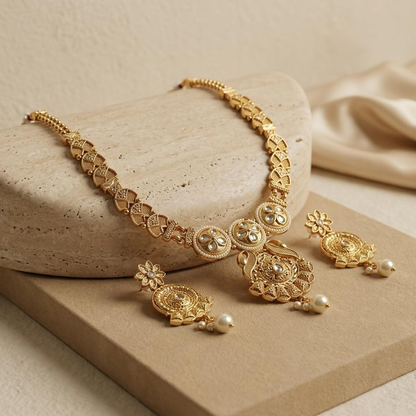 Pearl Filigree Floral Necklace Set