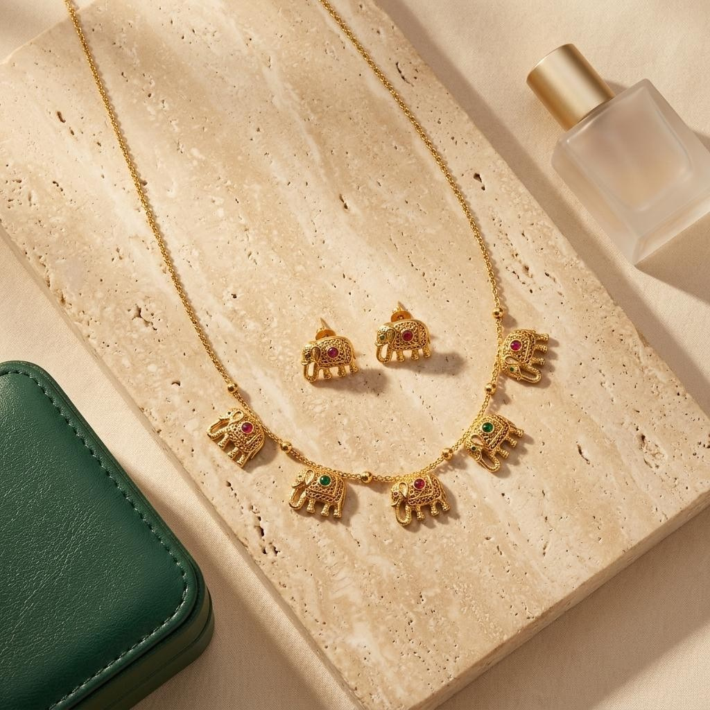 Royal Elephant Charm Necklace Set