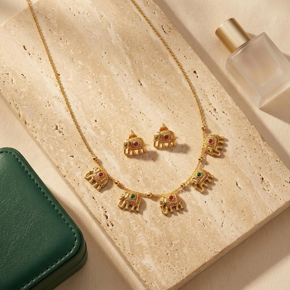 Royal Elephant Charm Necklace Set