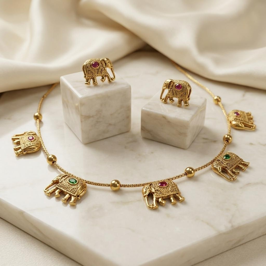 Royal Elephant Charm Necklace Set