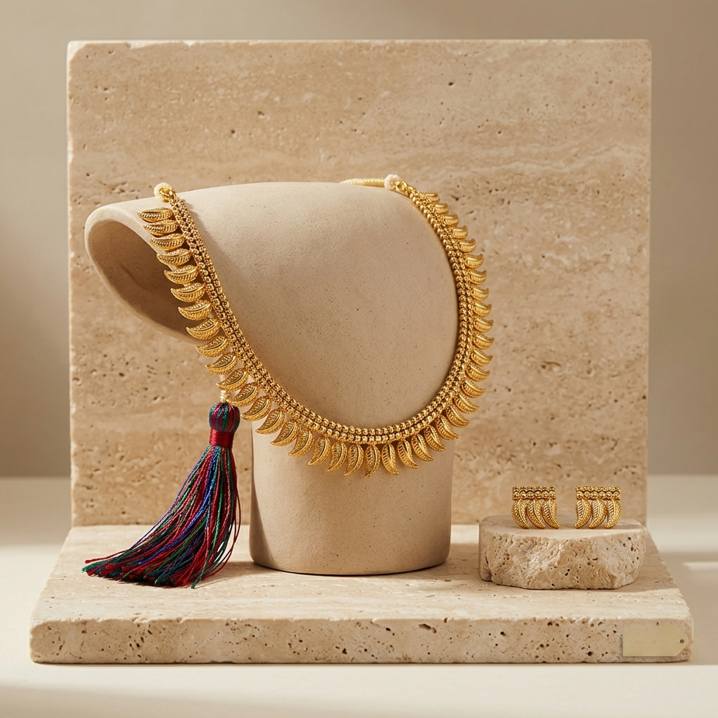 Antique Gold Plated Crescent Leaf Necklace Set