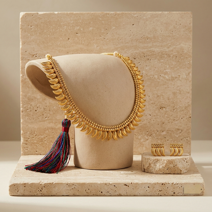 Antique Gold Plated Crescent Leaf Necklace Set