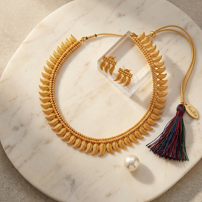 Antique Gold Plated Crescent Leaf Necklace Set