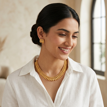 Antique Gold Plated Crescent Leaf Necklace Set