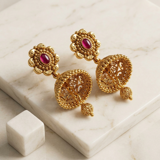 Floral Rubi Stone Jhumkas