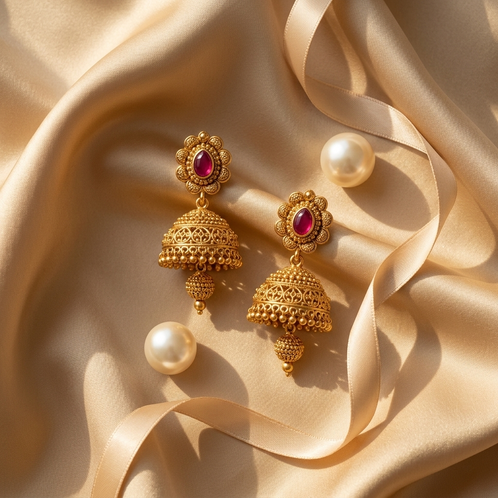 Floral Rubi Stone Jhumkas