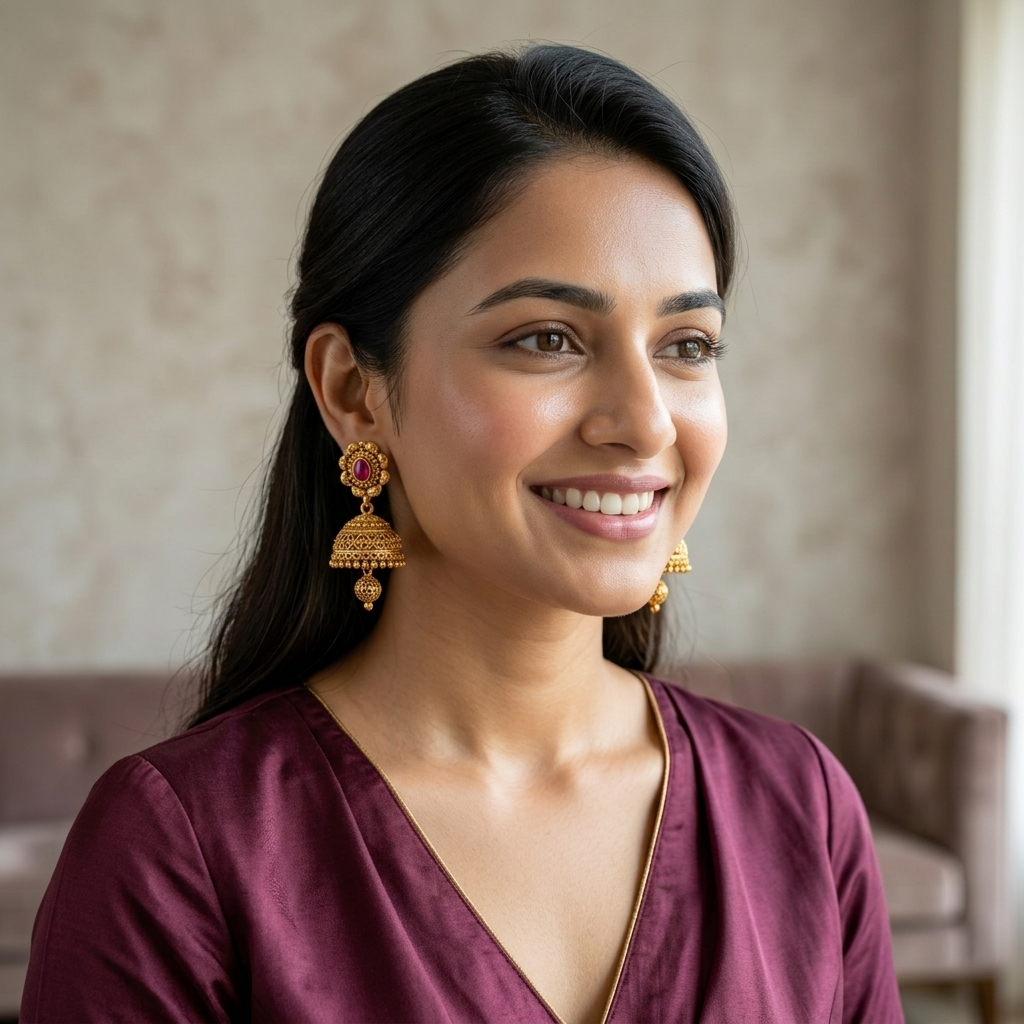 Floral Rubi Stone Jhumkas