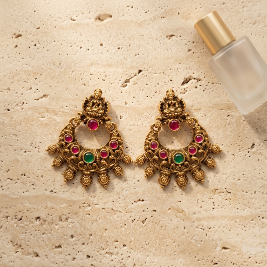 Rubi Emerald Temple Chandbali Earrings