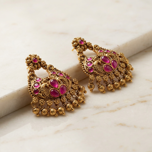 Floral Rubi Chandbali Earrings