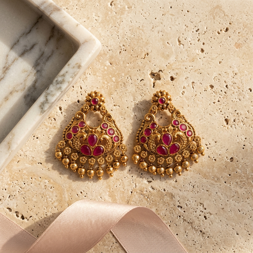 Floral Rubi Chandbali Earrings