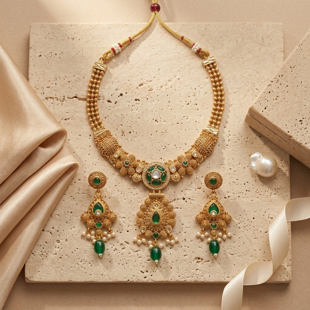 Antique Gold Plated Heritage Kundan Necklace Set