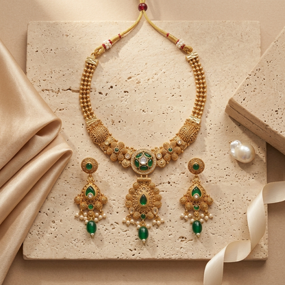 Antique Gold Plated Heritage Kundan Necklace Set