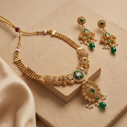Antique Gold Plated Heritage Kundan Necklace Set