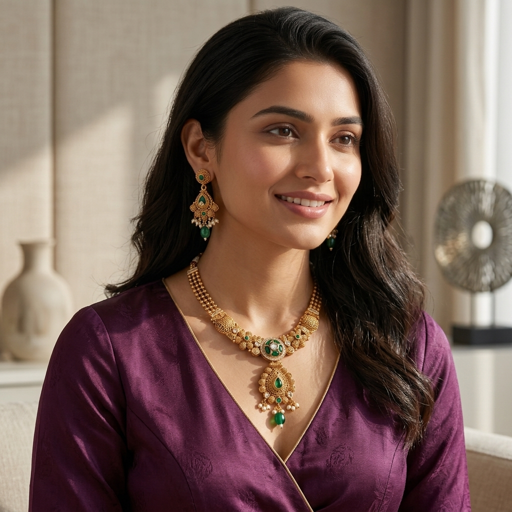 Antique Gold Plated Heritage Kundan Necklace Set