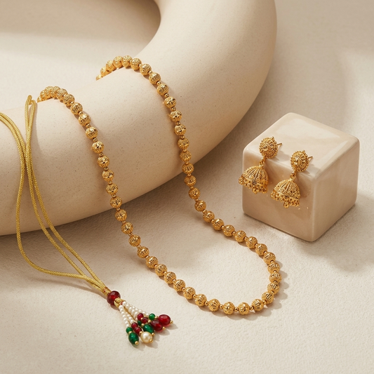 Royal Antique Gold Beaded Necklace Set