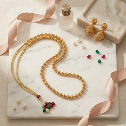 Royal Antique Gold Beaded Necklace Set